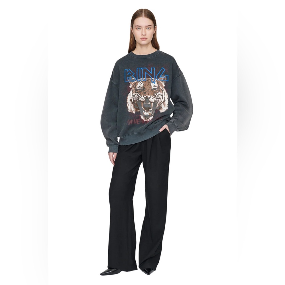 Anine Bing Black Graphic Sweatshirt Relaxed Fit Tiger Print XS - Picture 2 of 12